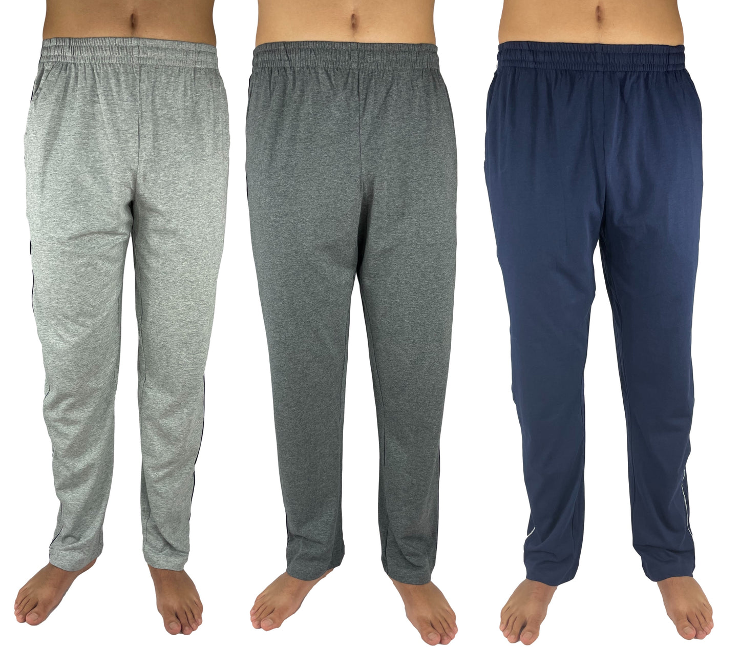 3 Saver Pack β Premium 100% Cotton Jersey Knit Men's Pocketed Open-Bottom Sweatpants Loungewear