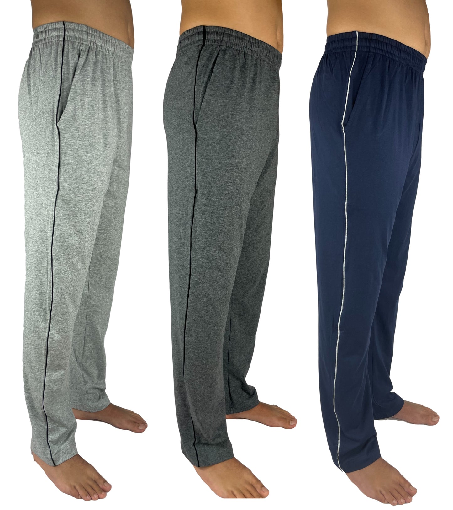 3 Saver Pack β Premium 100% Cotton Jersey Knit Men's Pocketed Open-Bottom Sweatpants Loungewear