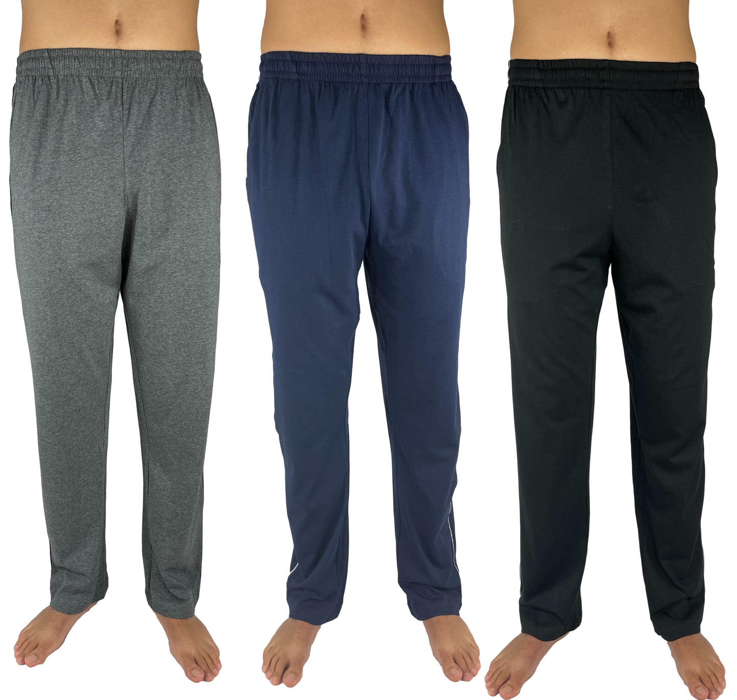 3 Saver Pack β Premium 100% Cotton Jersey Knit Men's Pocketed Open-Bottom Sweatpants Loungewear