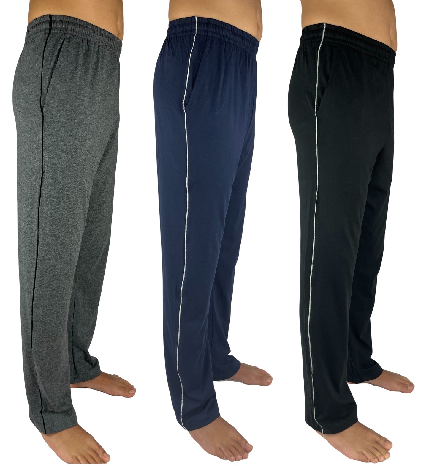 3 Saver Pack β Premium 100% Cotton Jersey Knit Men's Pocketed Open-Bottom Sweatpants Loungewear