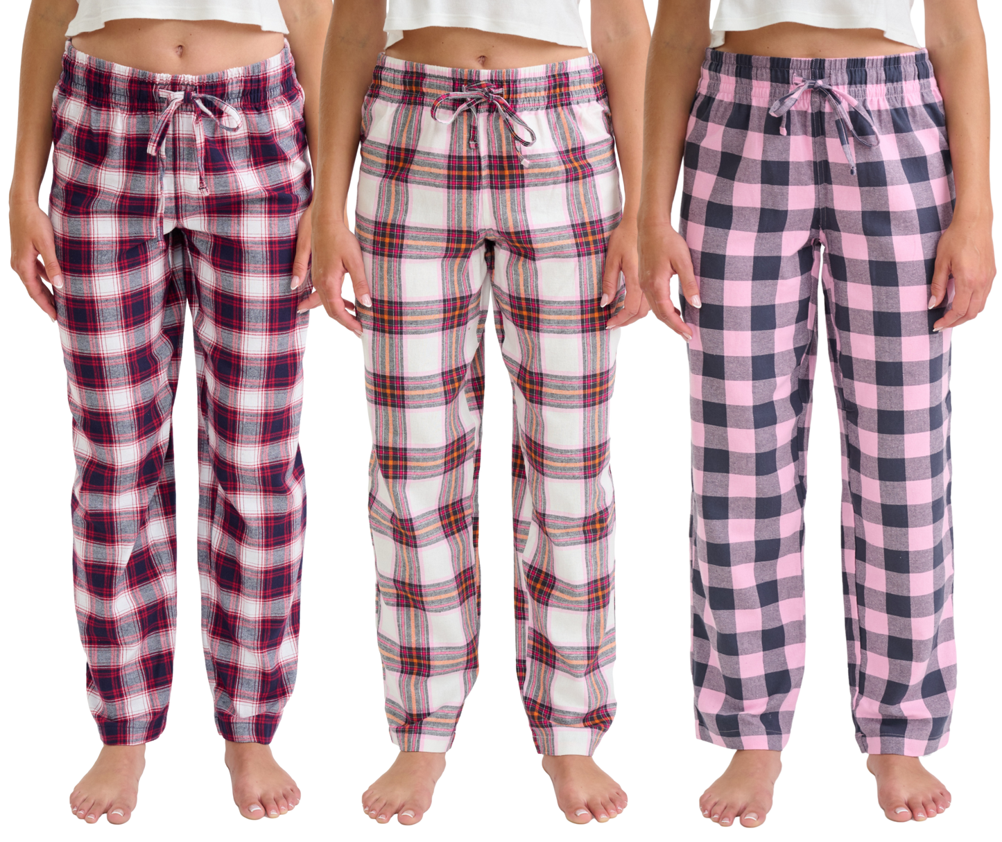 3 Pack - Women's Flannel Pajama Pant Bottoms β Premium 100% Cotton Yarn-dye Woven