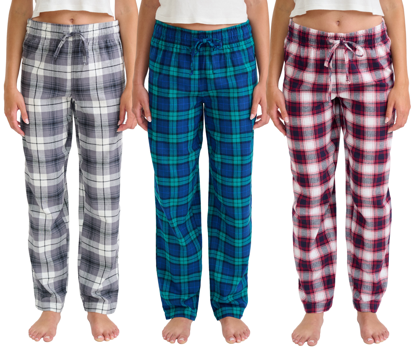 3 Pack - Women's Flannel Pajama Pant Bottoms β Premium 100% Cotton Yarn-dye Woven