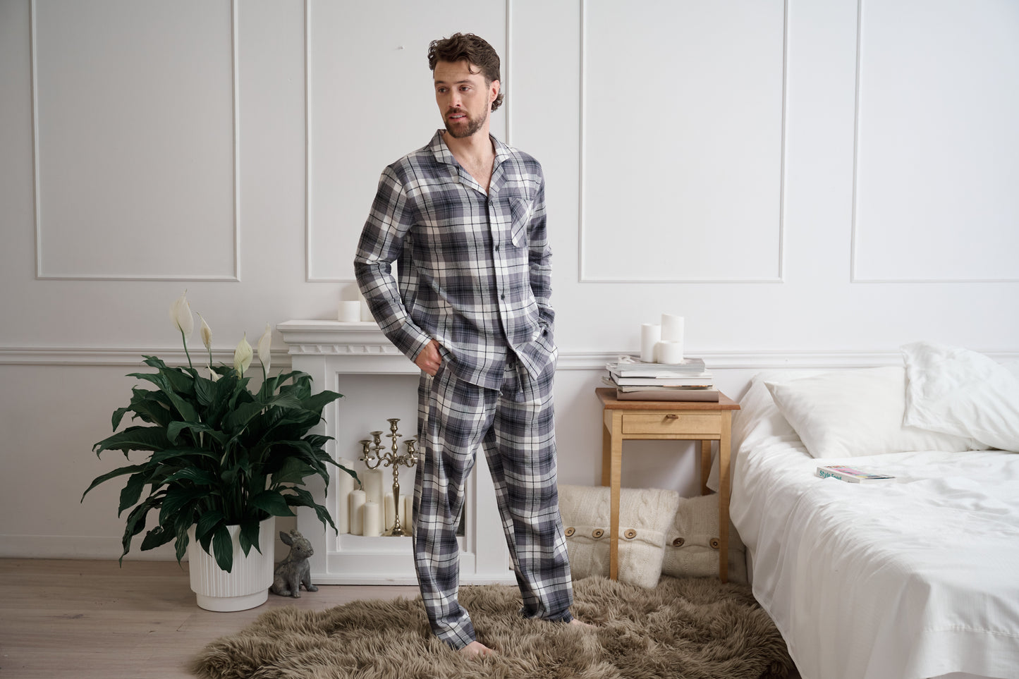Ensemble de pyjama boutonné long pour homme en flanelle de coton 100 % de qualité supérieure GIVEITPRO