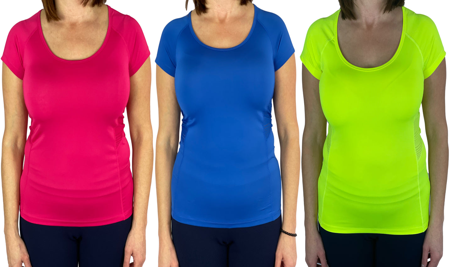 3 Saver Pack Quick Dry T-Shirts Women's Performance Mesh Crew Workout T-Shirt - Activewear Top