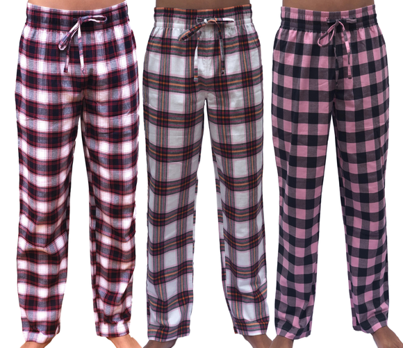 GIVEITPRO 3 Pack - Ladies Flannel Pajama Pant Pajama Bottoms-100% Cotton Yarn-dye Woven