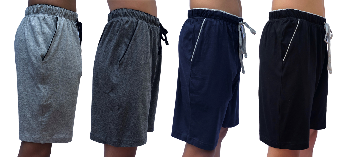 4 Saver Pack – Premium 100% Cotton Jersey Knit Button Fly Pajama Sleep Short