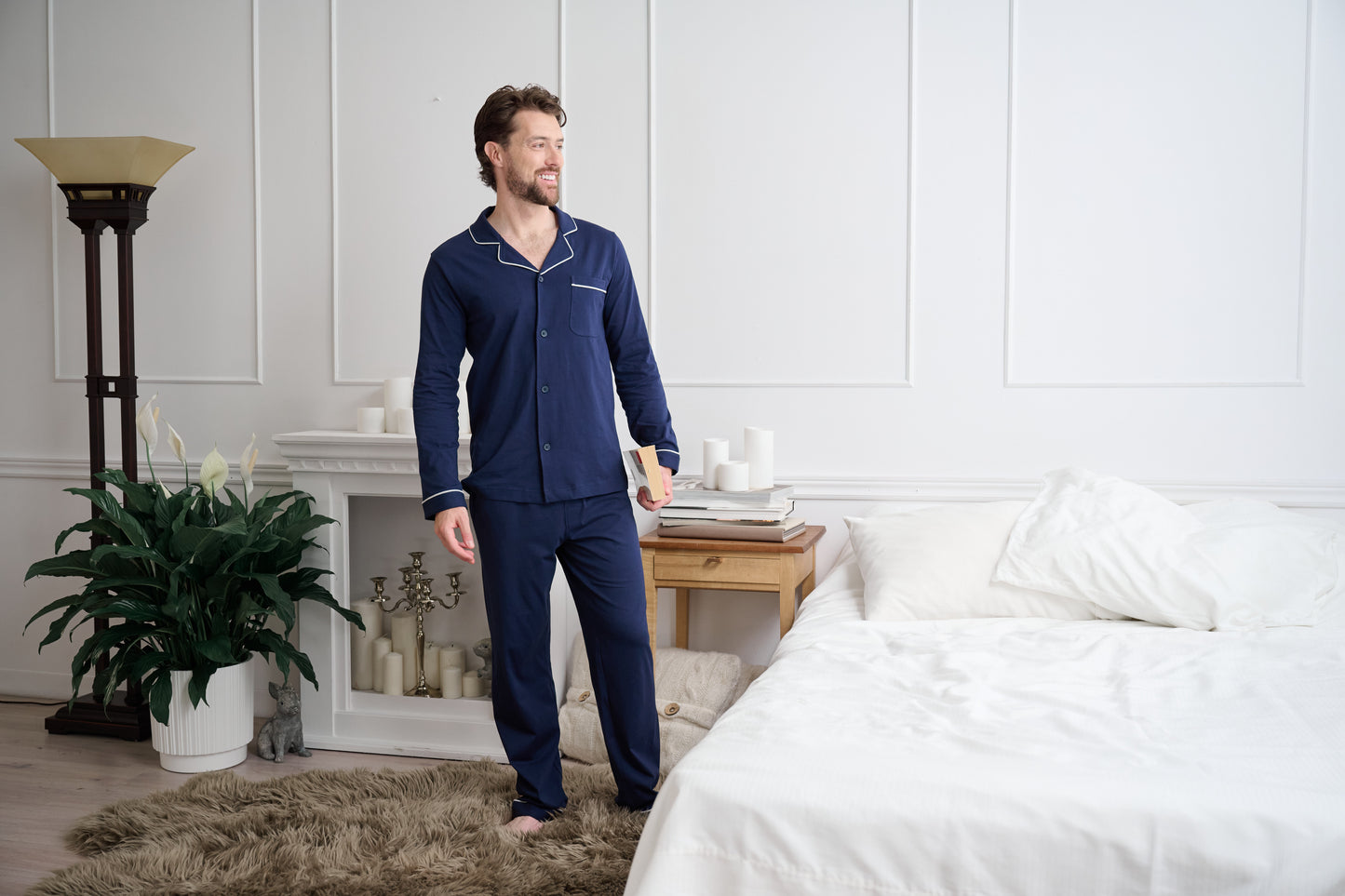 Ensemble de pyjama à manches longues et boutons pour homme en jersey de coton 100 % de qualité supérieure GIVEITPRO