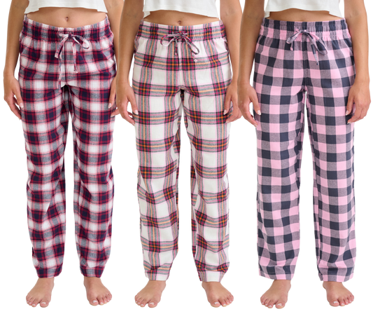 GIVEITPRO Lot de 3 – Pantalon de pyjama en flanelle pour femme – Tissage teint en fil 100 % coton de qualité supérieure