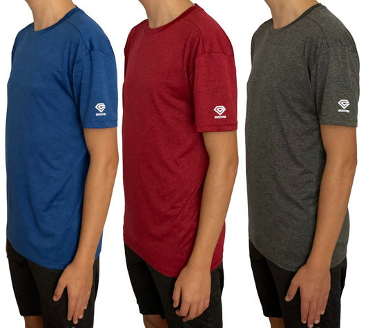 Lot de 3 t-shirts à séchage rapide pour homme - T-shirt d'entraînement Performance Crew - Tennis Gym &amp; Exercise Activewear Top