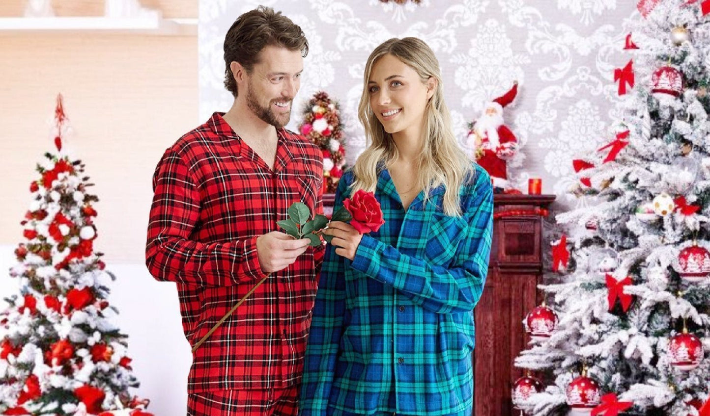 100% Premium Cotton Flannel Men's Long Button-Down Sleepwear Pajama Set