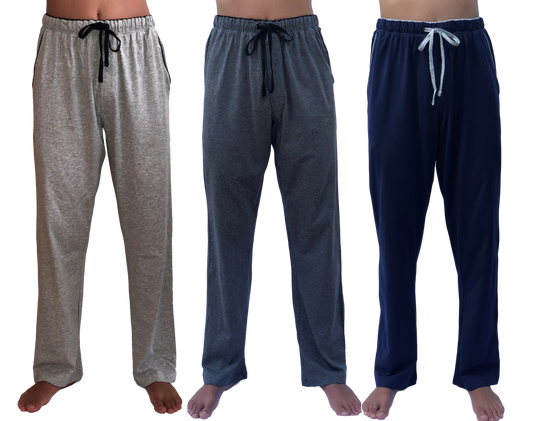 Lot de 3 bas de pyjama en jersey 100 % coton de qualité supérieure GIVEITPRO - Teinture en fil 